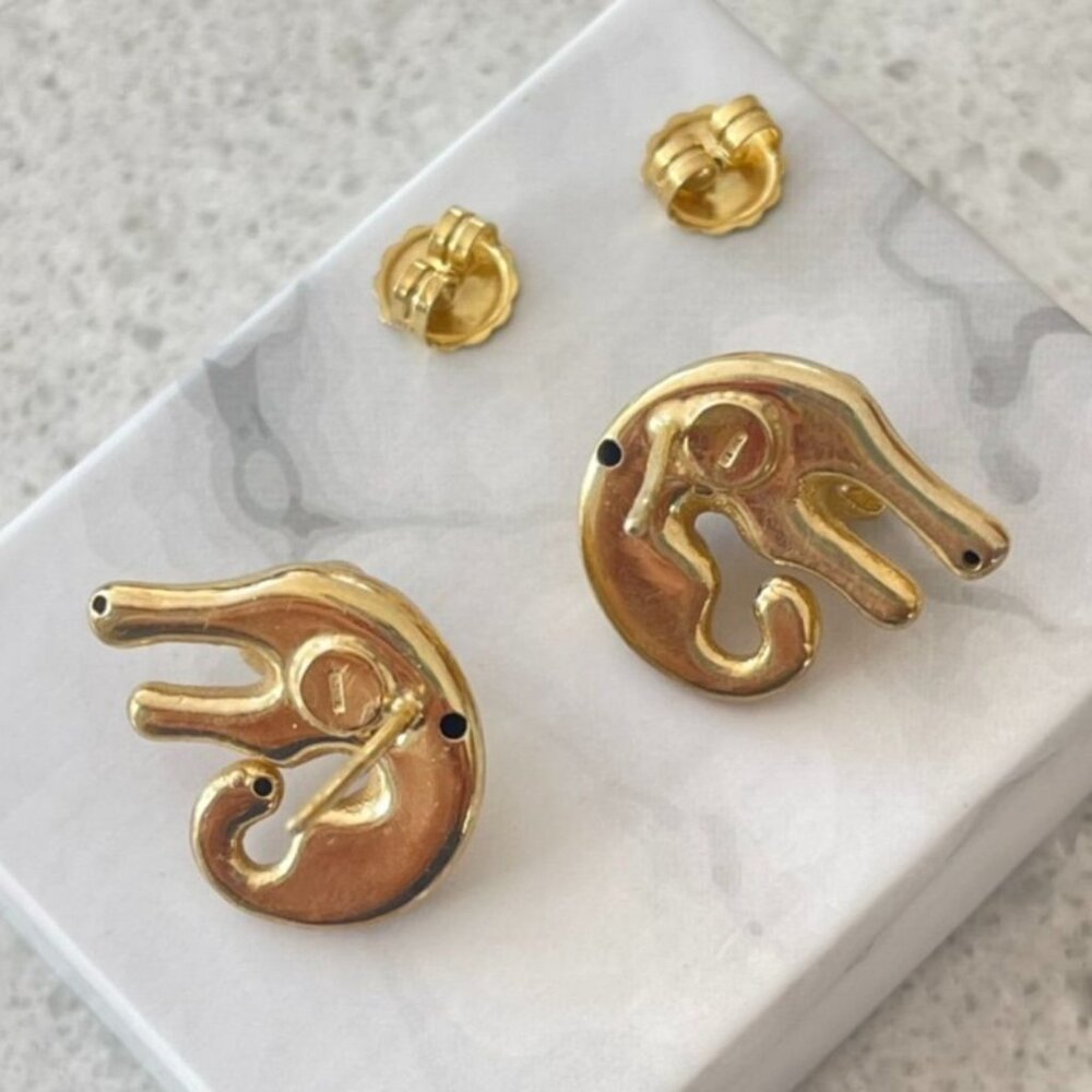 Vintage 925 Sterling Silver Italy Gold Panther Stud Earrings - Picture 3 of 4